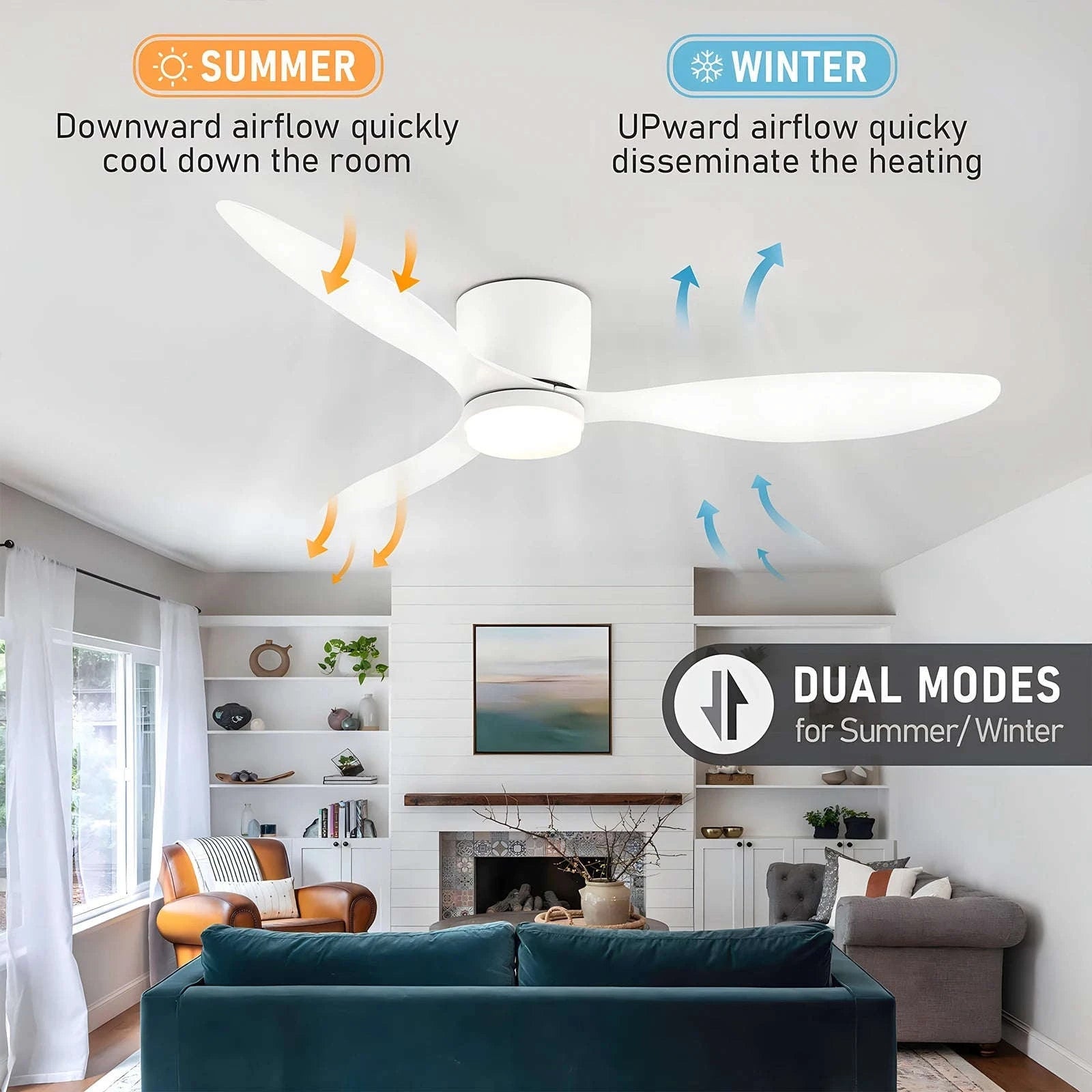 52 Inch Modern DC Ceiling Fan with Light and Remote Control-Wood grain color / spain / 42inch(105cm)