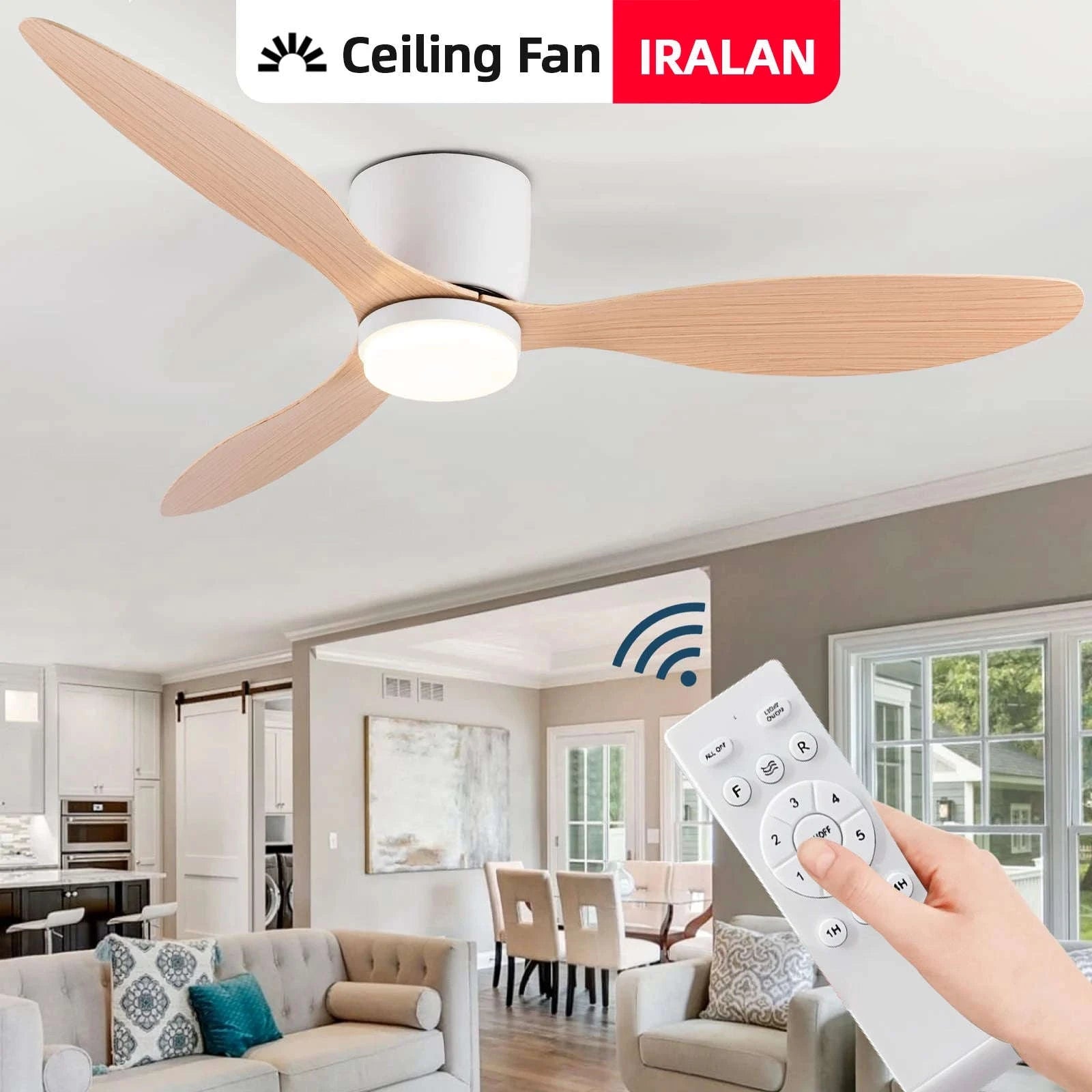52 Inch Modern DC Ceiling Fan with Light and Remote Control-Wood grain color / spain / 42inch(105cm)