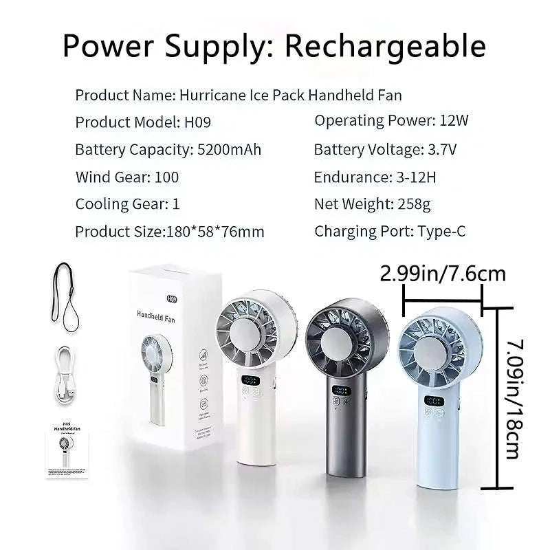 5200mAh Portable Mini Handheld Fan with LED Display and Cooling-Bule / United States
