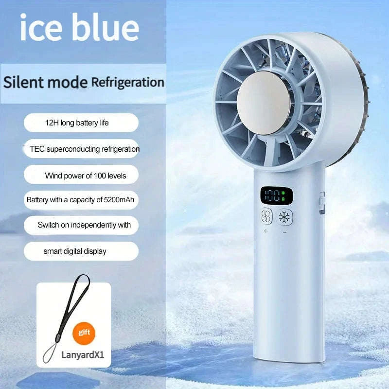 5200mAh Portable Mini Handheld Fan with LED Display and Cooling-Bule / United States