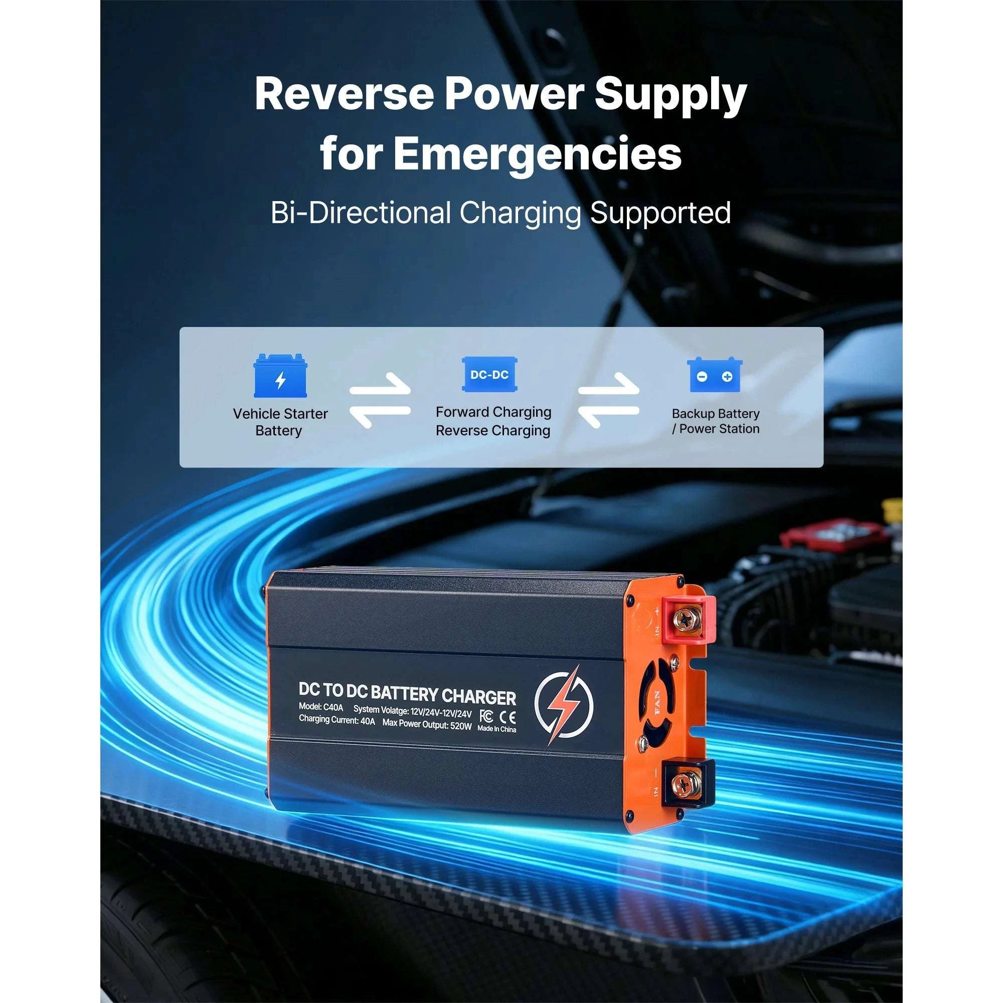 520W 40A DC to DC Battery Charger 12V/24V for RV & Off-Grid Use-40A / United States