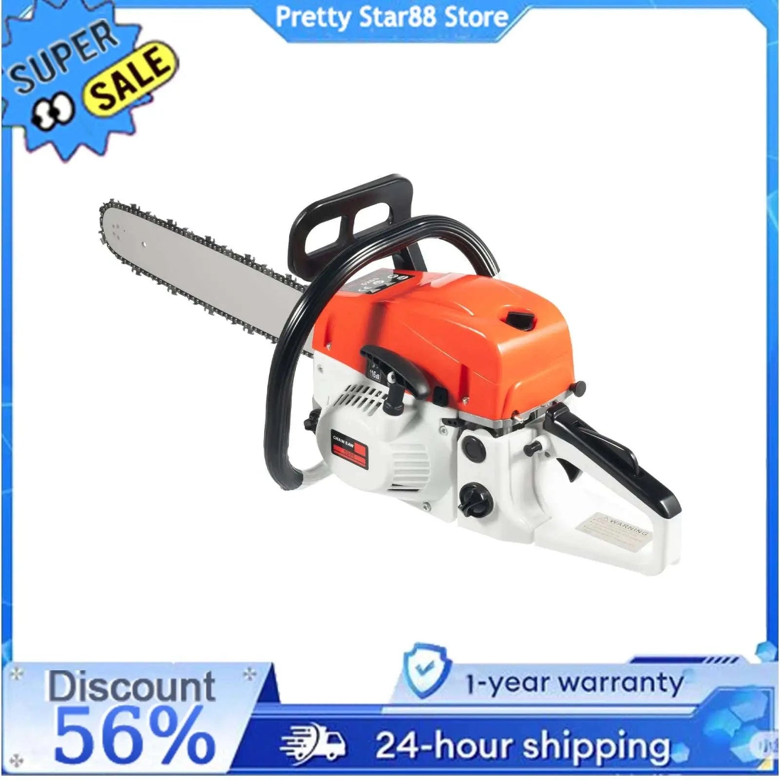 52cc Gas-Powered 20 inch Chainsaw – Non‑Slip, Shock‑Absorbing Design-Red / United States