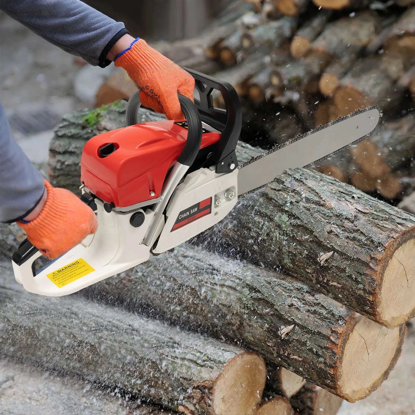 52cc Gas-Powered 20 inch Chainsaw – Non‑Slip, Shock‑Absorbing Design-Red / United States