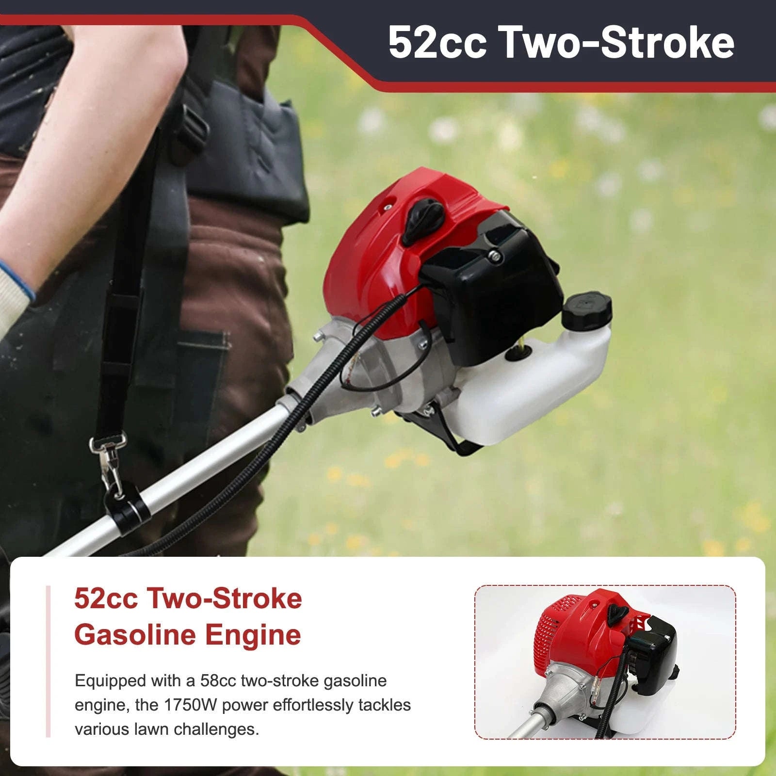 52cc Gas Weed Trimmer 4-in-1 with Adjustable Shaft and 4 Heads-United States