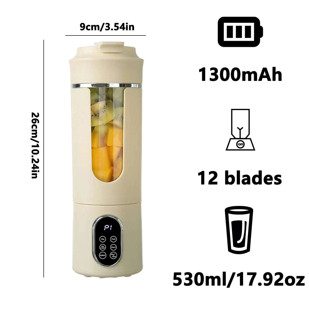 530ml Portable Wireless USB Charging Juicer Blender-White 7.4V / United States