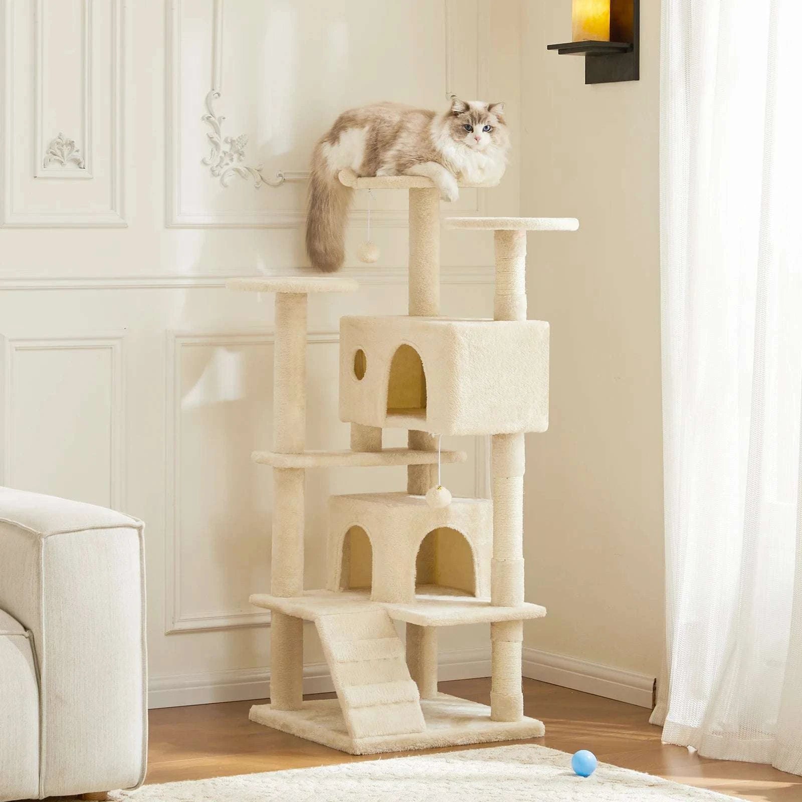 54in Multi-Level Cat Tree Tower with Condo & Sisal Scratching Posts-Light Grey / GERMANY