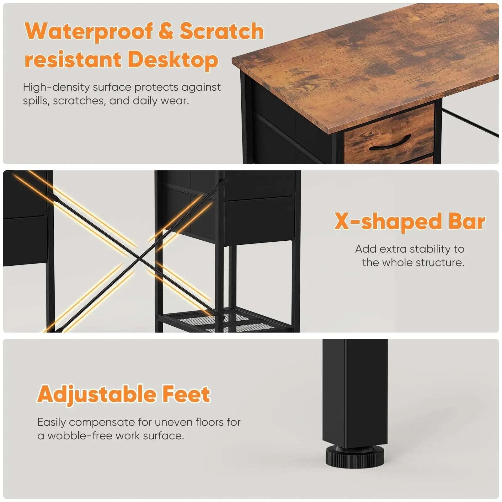 55 Inch Computer Desk with 4 Drawers and Mesh Shelf Storage-Brown / United States
