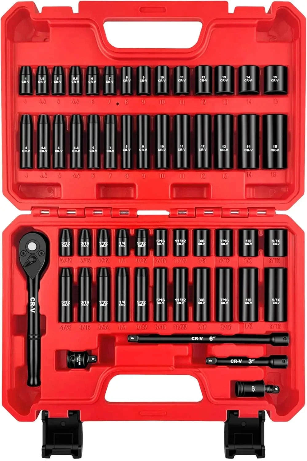 55-Piece 1/4" Drive Impact Socket Set with Ratchet Handle and Extensions-United States