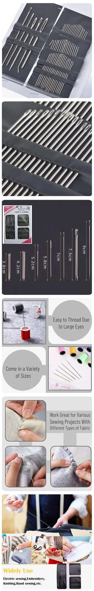 55-Piece Big Eye Hand Sewing Needles Set-55pcs