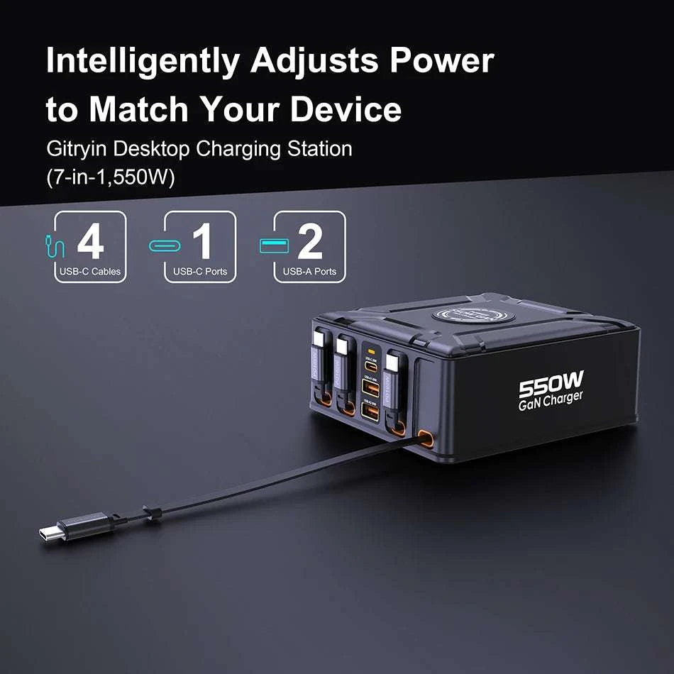550W 7-in-1 Charging Station with 100W Retractable USB-C Cables-UK Plug