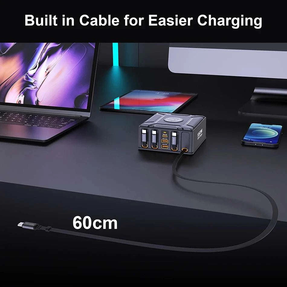 550W 7-in-1 Charging Station with 100W Retractable USB-C Cables-UK Plug