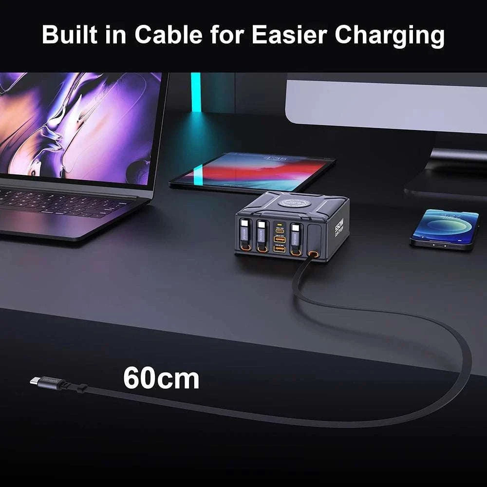 550W 7-in-1 Charging Station with 100W Retractable USB-C Cables-UK Plug