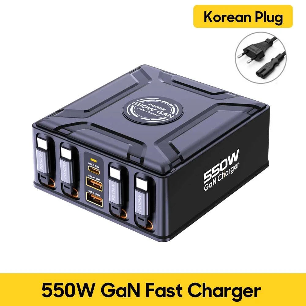 550W 7-in-1 Charging Station with 100W Retractable USB-C Cables-UK Plug