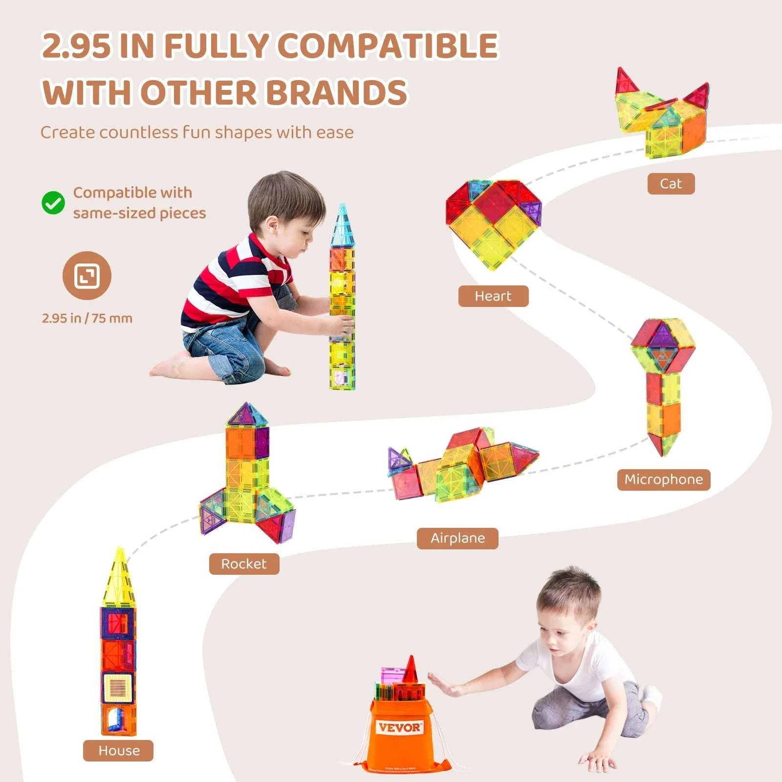 55pcs Magnetic Building Tiles Set for Creative Learning and Play-55pcs / Poland