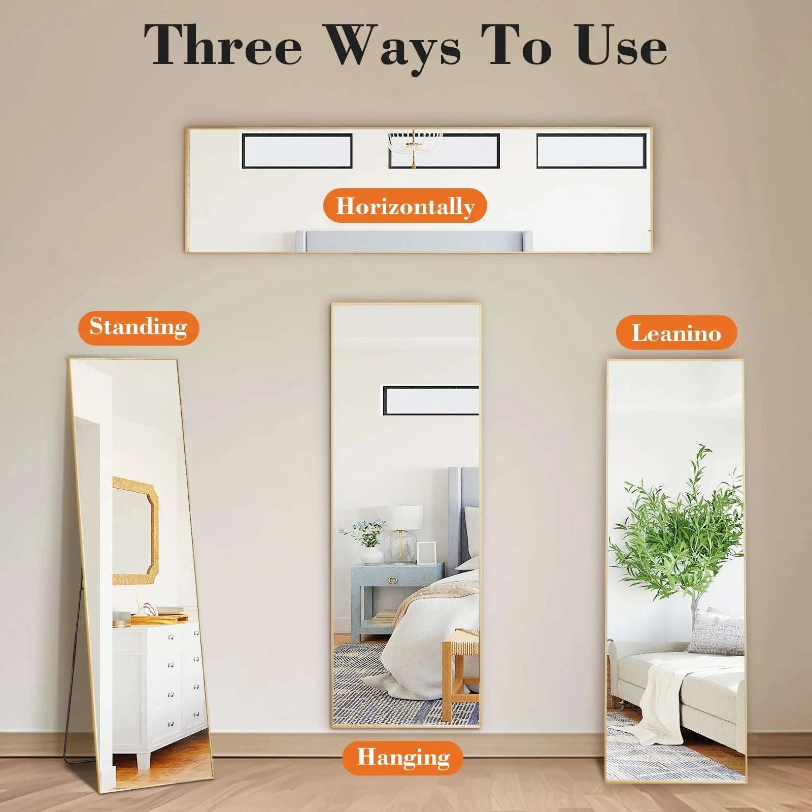56x15 Full Length Mirror with Stand & Aluminum Frame-Gold-rectangle / United States