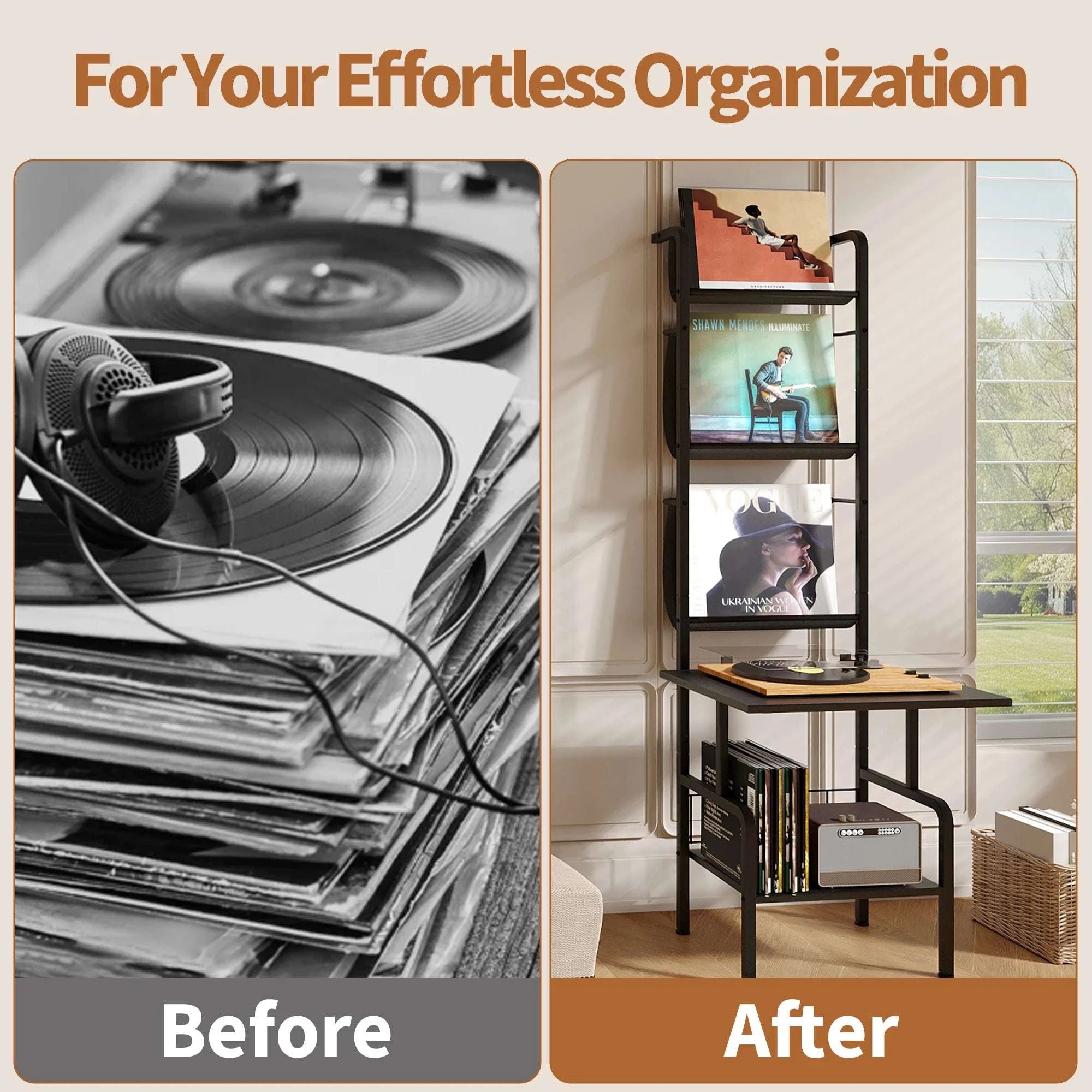 57" Standing CD & Vinyl Storage Rack with Multi-Tier Shelves-black / United States