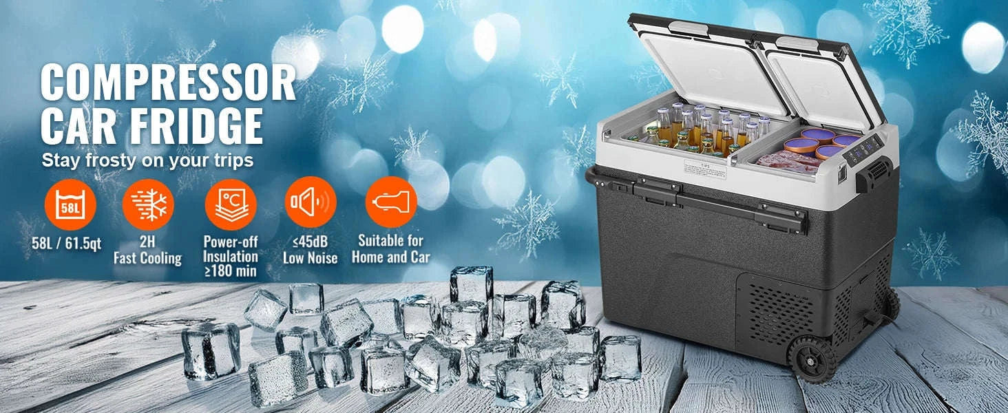 58L Portable Car Refrigerator Dual Zone Compressor Cooler-58 L / france