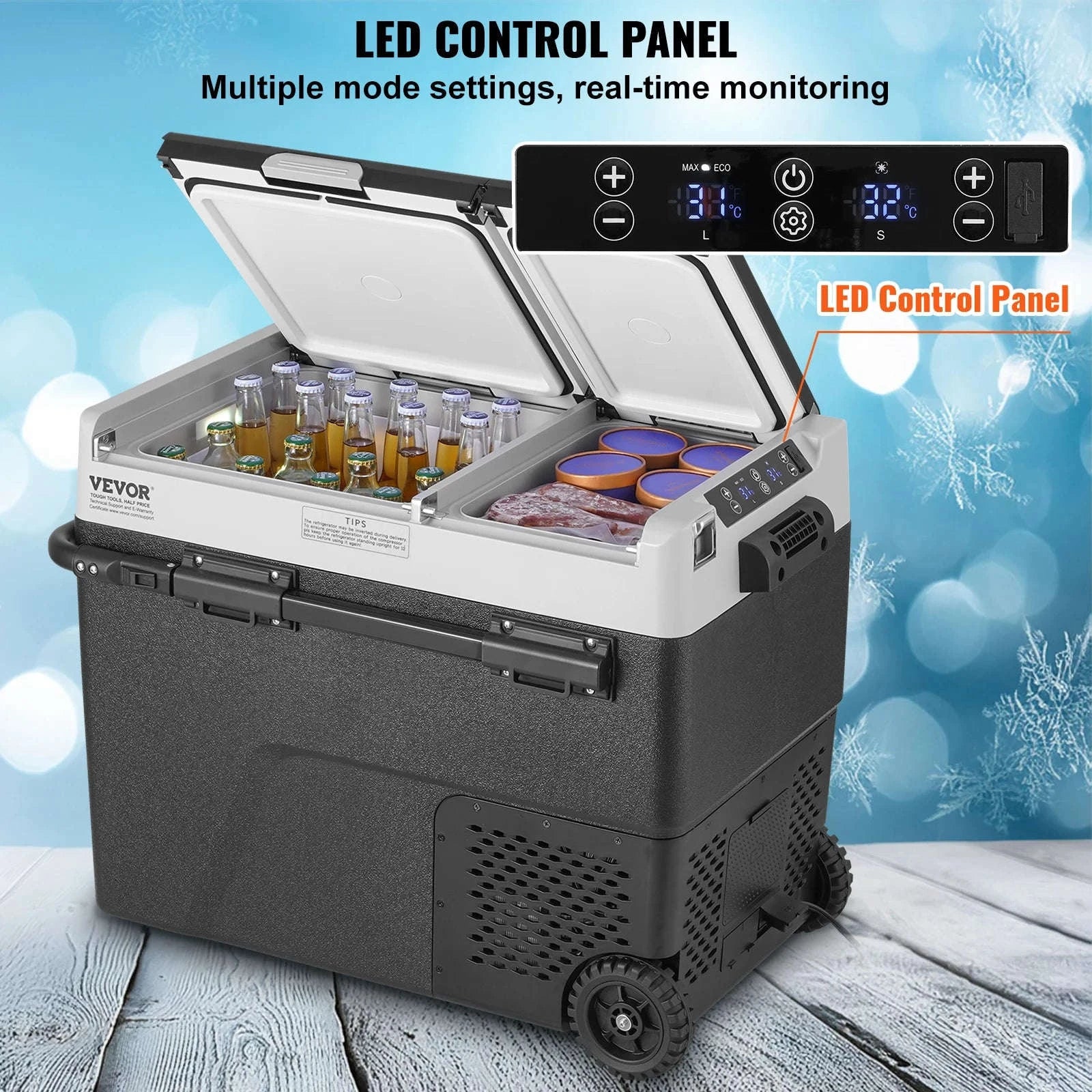 58L Portable Car Refrigerator Dual Zone Compressor Cooler-58 L / france