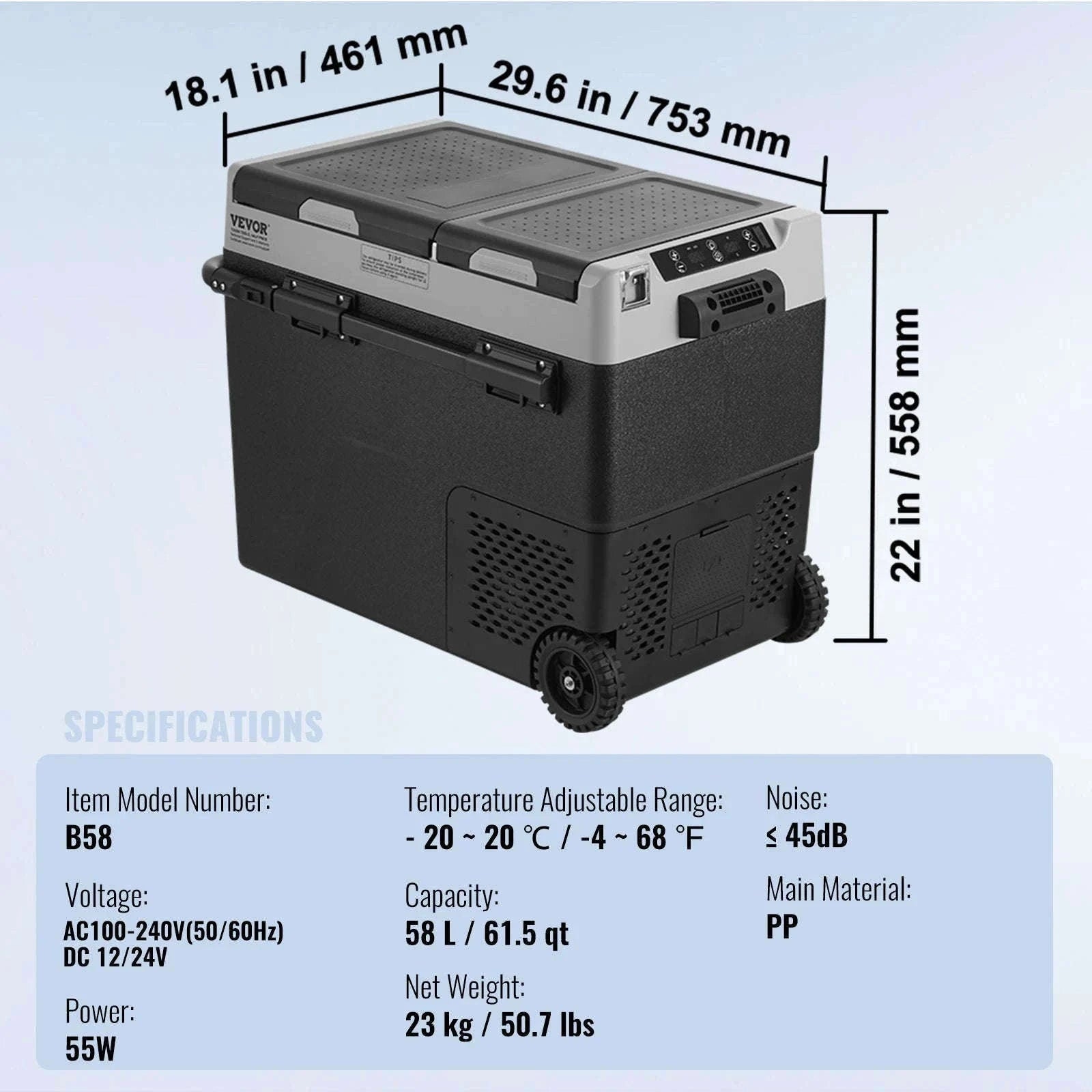 58L Portable Car Refrigerator Dual Zone Compressor Cooler-58 L / france