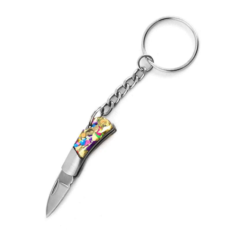 5cm Acrylic Mini Folding Knife Pendant for Outdoor Use-Color Wood
