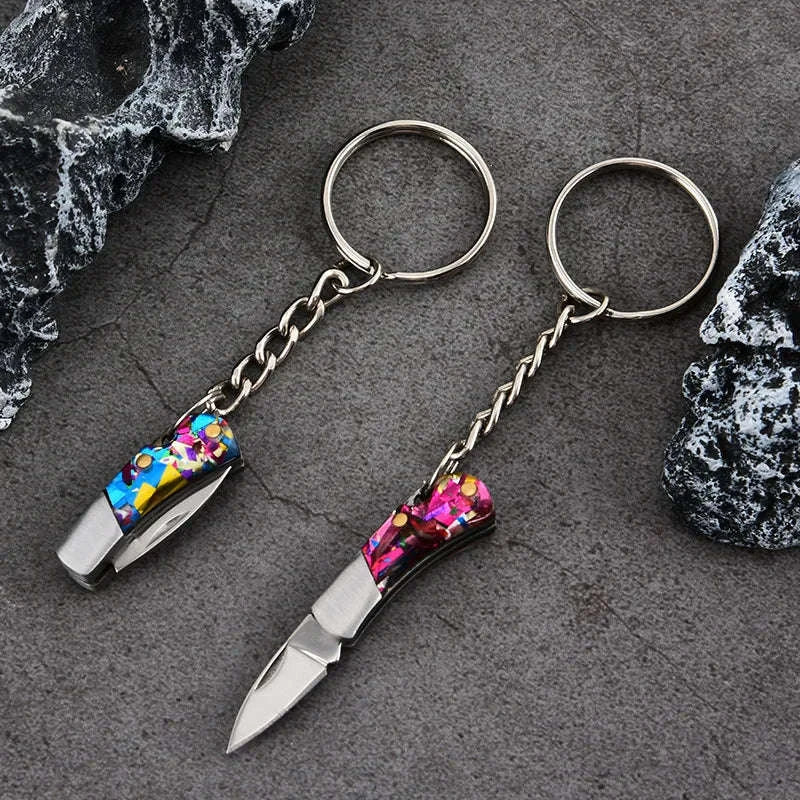 5cm Acrylic Mini Folding Knife Pendant for Outdoor Use-Color Wood