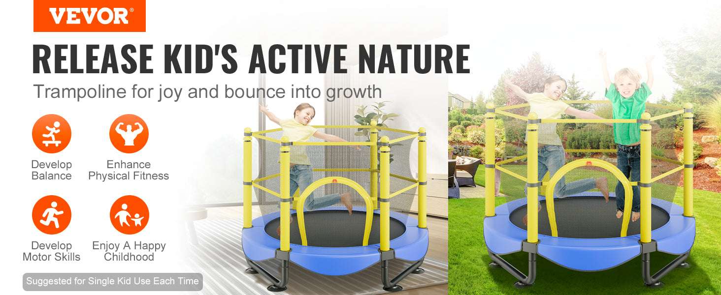 5FT Kids Trampoline with Safety Net, Hoop & Balls Indoor Outdoor-5ft / United States