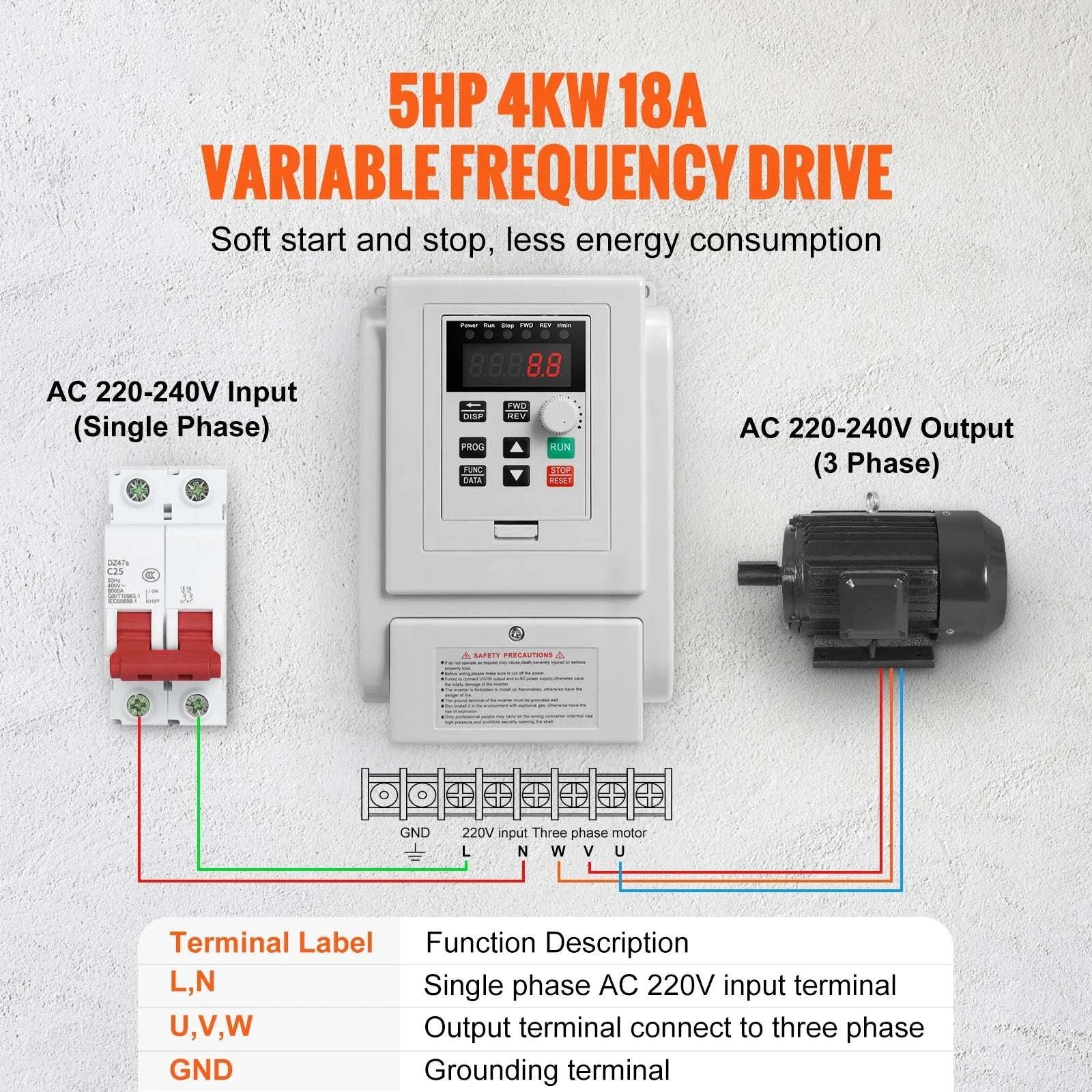 5HP 4KW Variable Frequency Drive 220V Single to 3 Phase Motor Control-10HP 220V / United States
