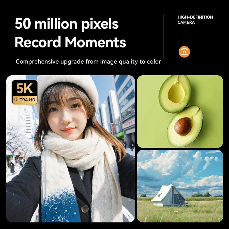 5K 50MP Mini Digital Camera with 16X Zoom, 2.4 Inch IPS Display & Flash-Only Charging Cable