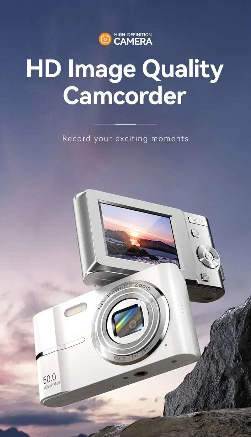 5K 50MP Mini Digital Camera with 16X Zoom, 2.4 Inch IPS Display & Flash-Only Charging Cable