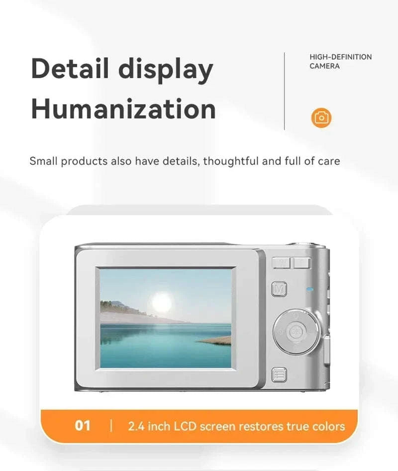 5K 50MP Mini Digital Camera with 16X Zoom, 2.4 Inch IPS Display & Flash-Only Charging Cable