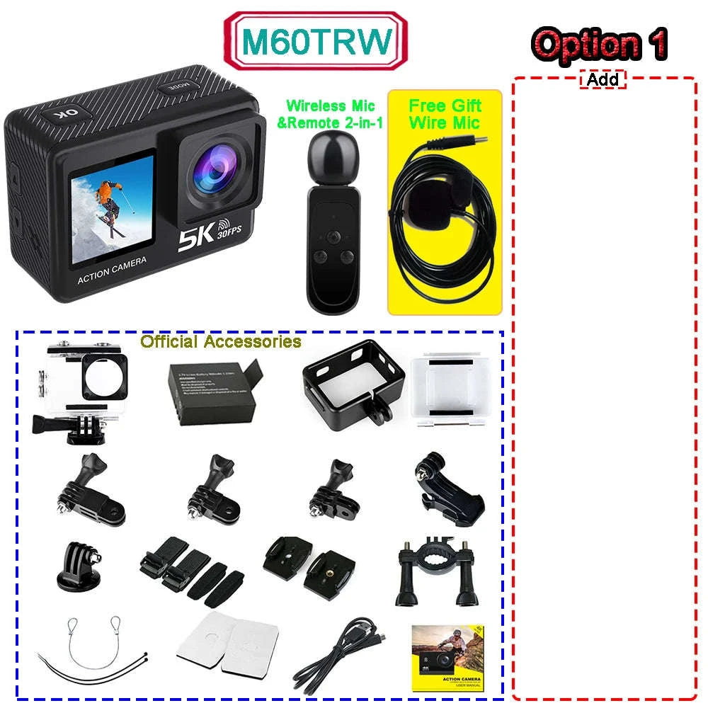 5K Action Camera 4K60FPS Dual Screen Waterproof WiFi Sports Cam-M60TR Option 5