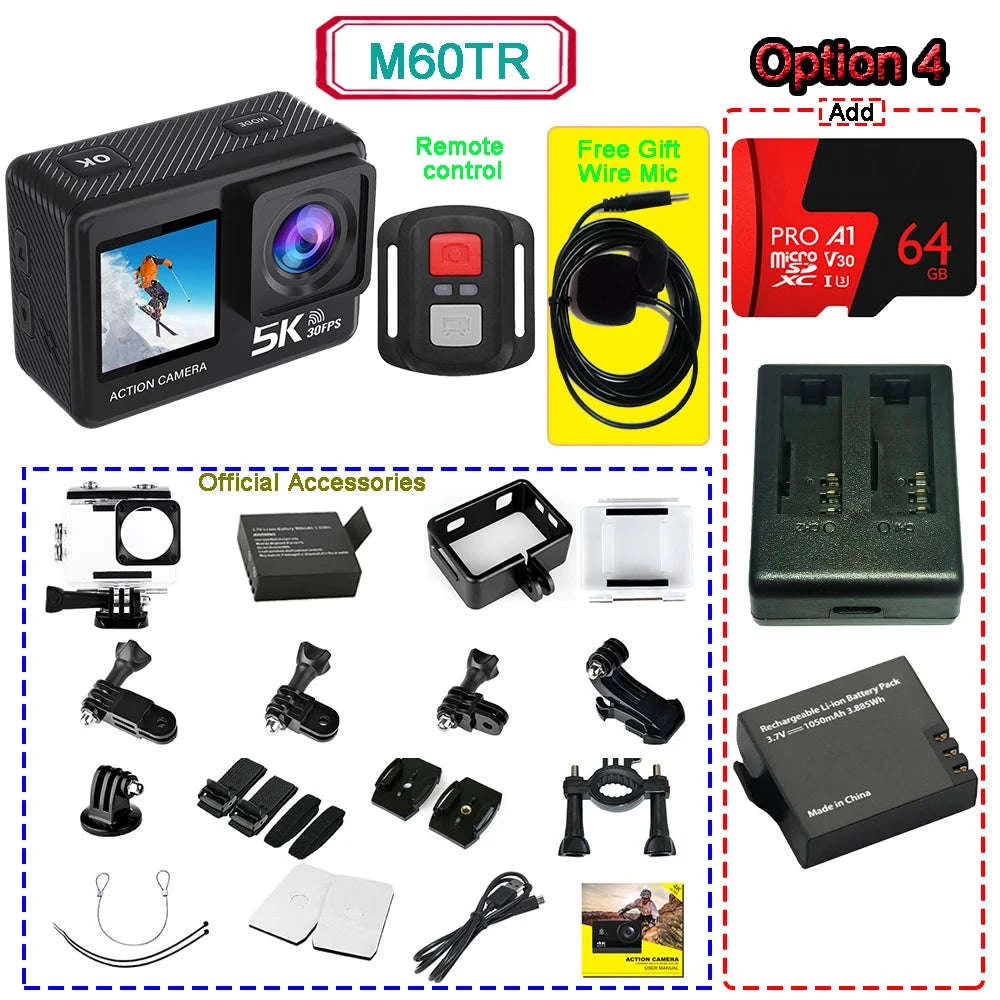 5K Action Camera 4K60FPS Dual Screen Waterproof WiFi Sports Cam-M60TR Option 5
