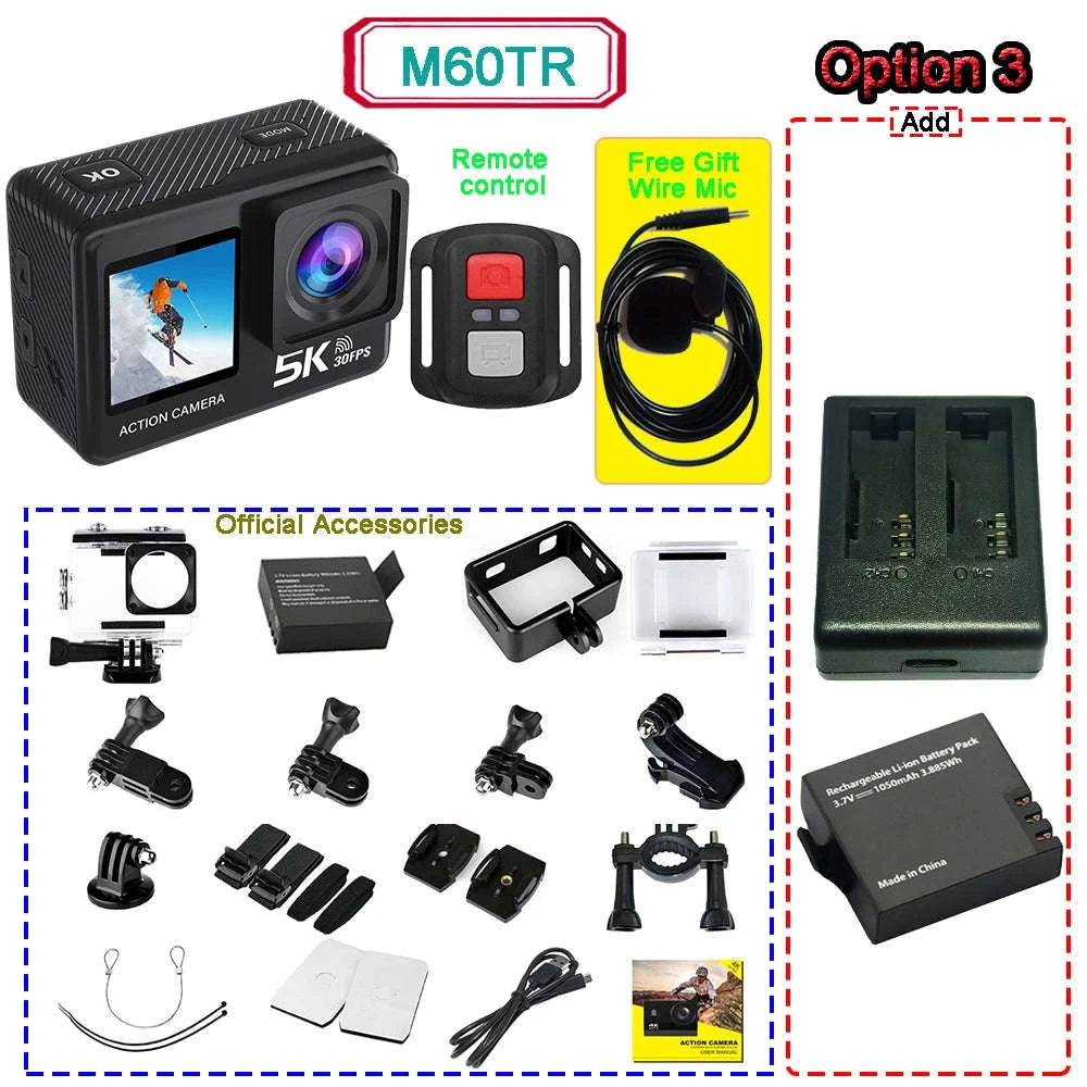 5K Action Camera 4K60FPS Dual Screen Waterproof WiFi Sports Cam-M60TR Option 5