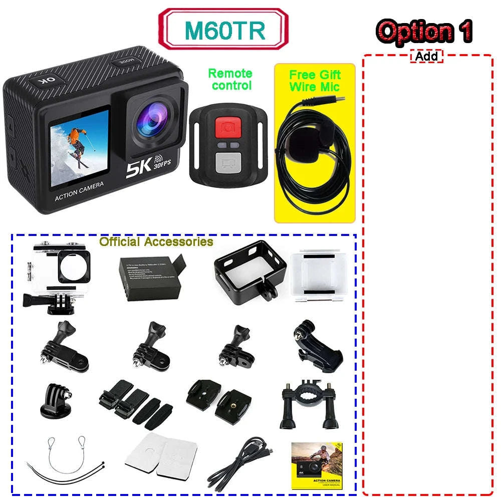 5K Action Camera 4K60FPS Dual Screen Waterproof WiFi Sports Cam-M60TR Option 5
