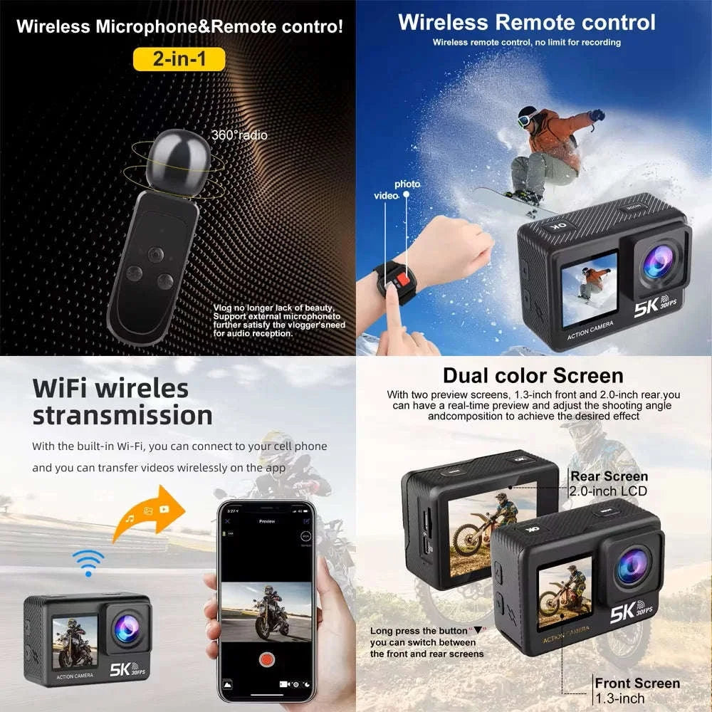 5K Action Camera 4K60FPS Dual Screen Waterproof WiFi Sports Cam-M60TR Option 5