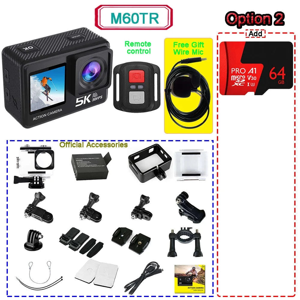 5K Action Camera 4K60FPS Dual Screen Waterproof WiFi Sports Cam-M60TR Option 5