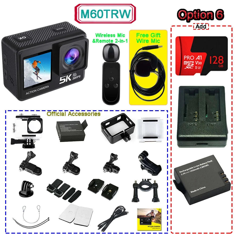 5K Action Camera 4K60FPS Dual Screen Waterproof WiFi Sports Cam-M60TR Option 5