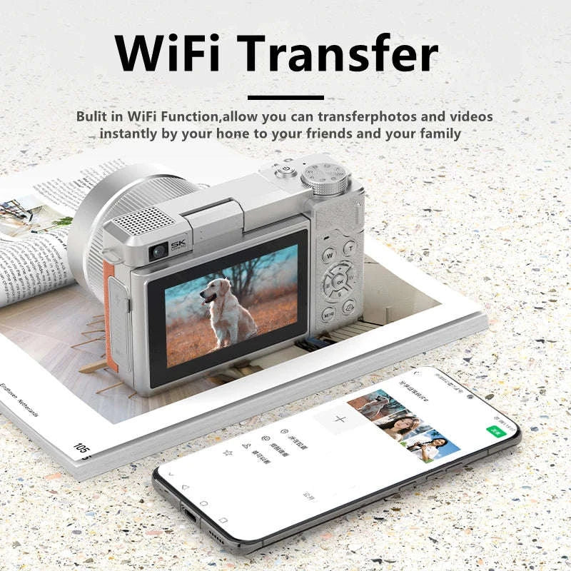 5K Digital Camera 80MP Dual Lens with Flip Screen & WiFi-Black / With 128G TF Card