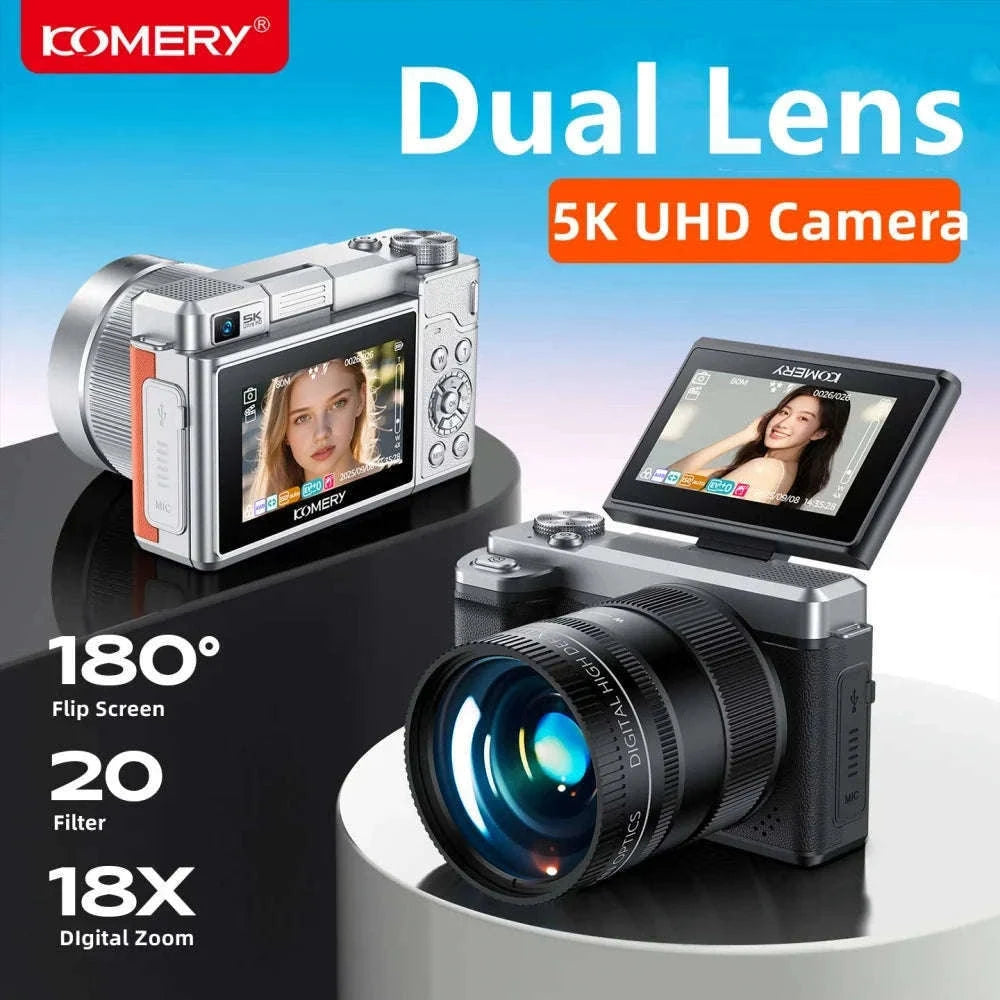 5K Digital Camera 80MP Dual Lens with Flip Screen & WiFi-Black / With 128G TF Card