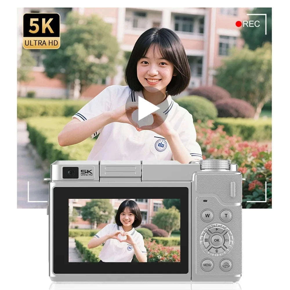 5K Digital Camera 80MP Dual Lens with Flip Screen & WiFi-Black / With 128G TF Card