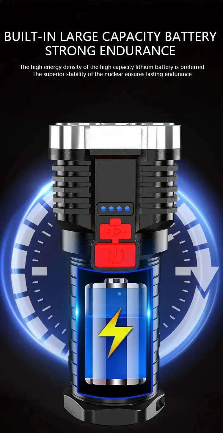 5LED High Power LED Flashlight – Rechargeable Camping Spotlight-HY912 black