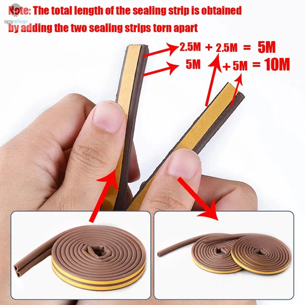 5m/10m Weather Stripping Door Seal Strip Diep Self-adhesive Draft Stopper Tape Window Insulation Noise Rubber Sealing Strip Spy-shop.com