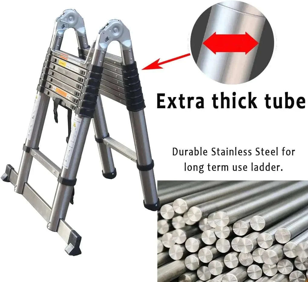 5M Telescopic Straight Ladder A‑Frame Stainless Steel Folding Ladder-GERMANY