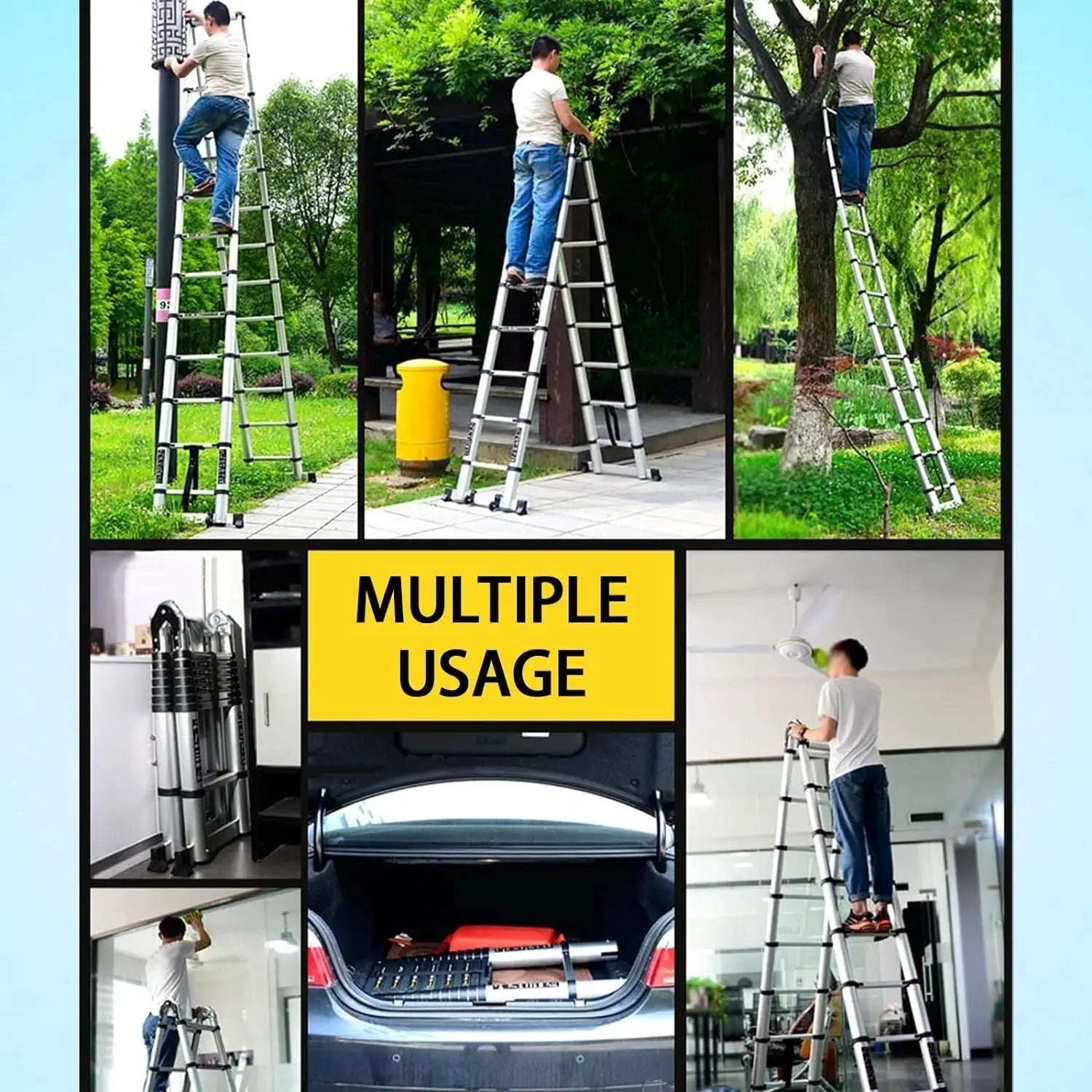 5M Telescopic Straight Ladder A‑Frame Stainless Steel Folding Ladder-GERMANY