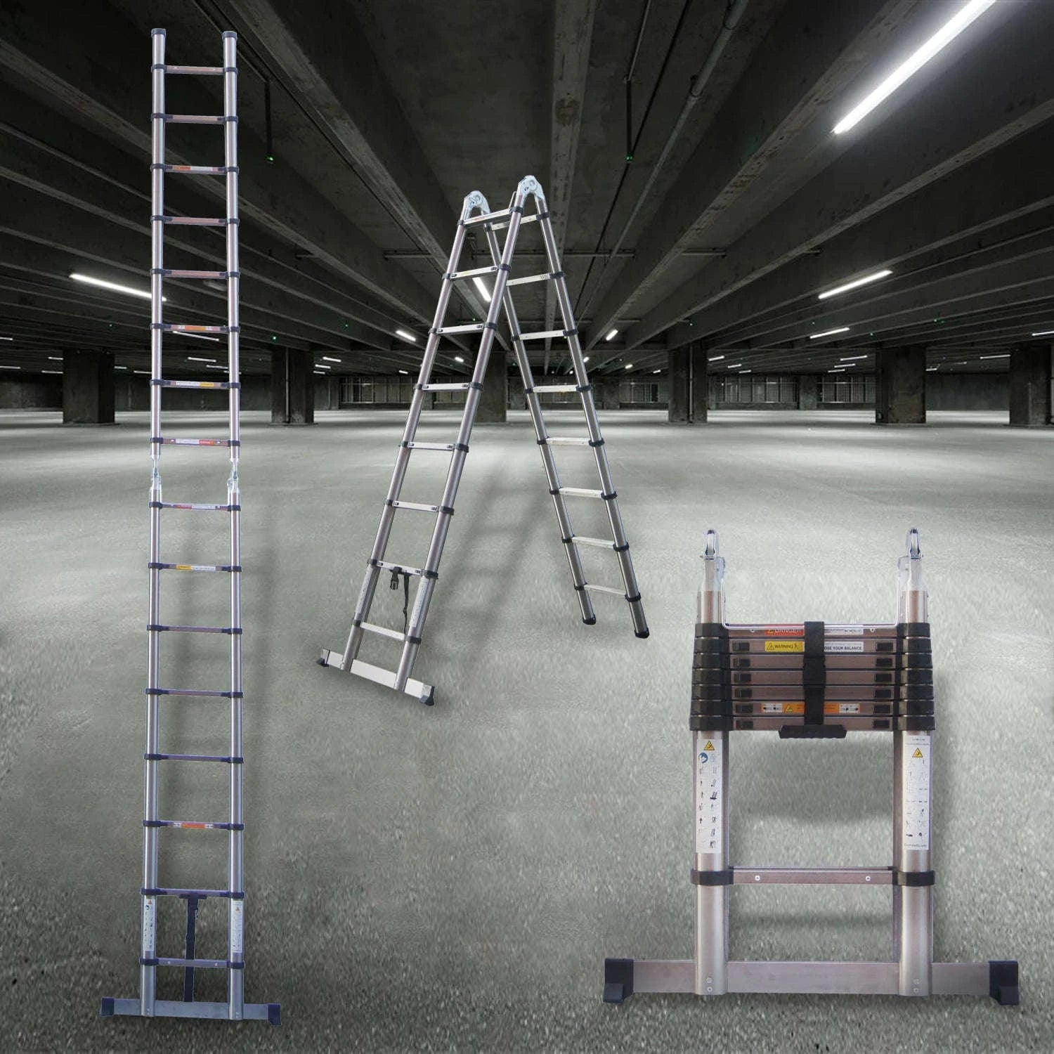 5M Telescopic Straight Ladder A‑Frame Stainless Steel Folding Ladder-GERMANY