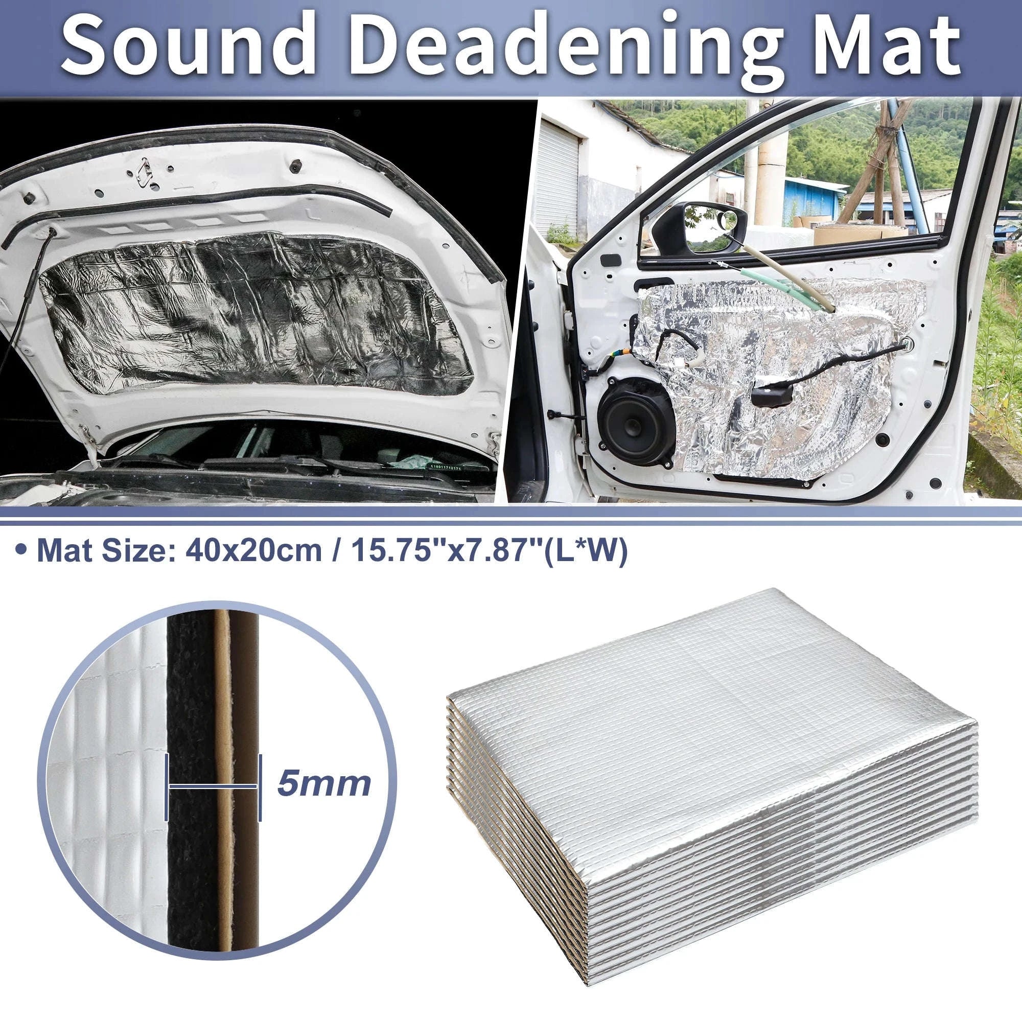 5mm Car Sound Deadener Mat Aluminum Foil Heat Shield with Roller Tool-10pcs 5mm 40x20cm / China Mainland