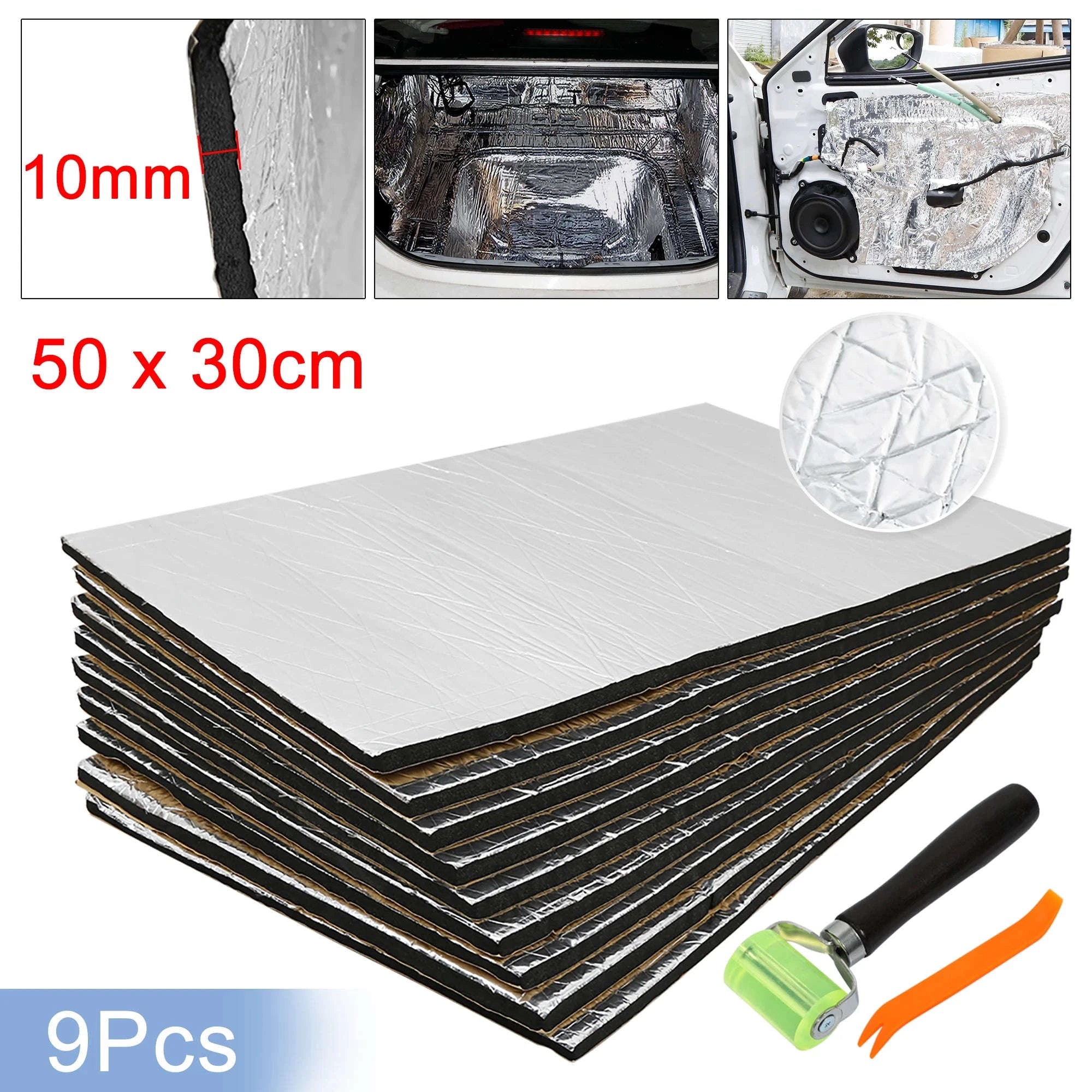 5mm Car Sound Deadener Mat Aluminum Foil Heat Shield with Roller Tool-10pcs 5mm 40x20cm / China Mainland