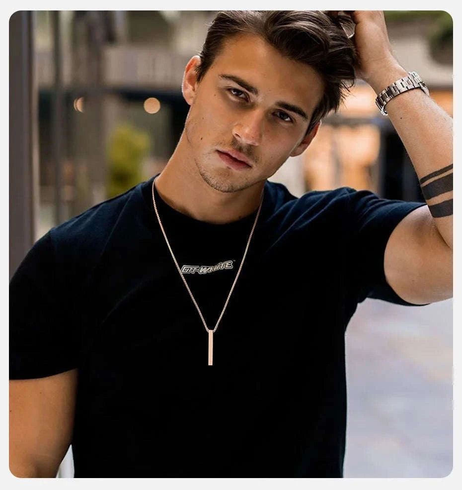 5mm Stainless Steel Pillar Necklace for Men & Women-Black