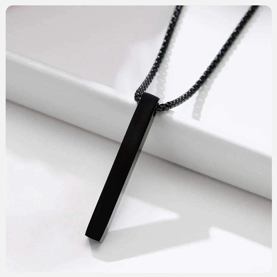 5mm Stainless Steel Pillar Necklace for Men & Women-Black