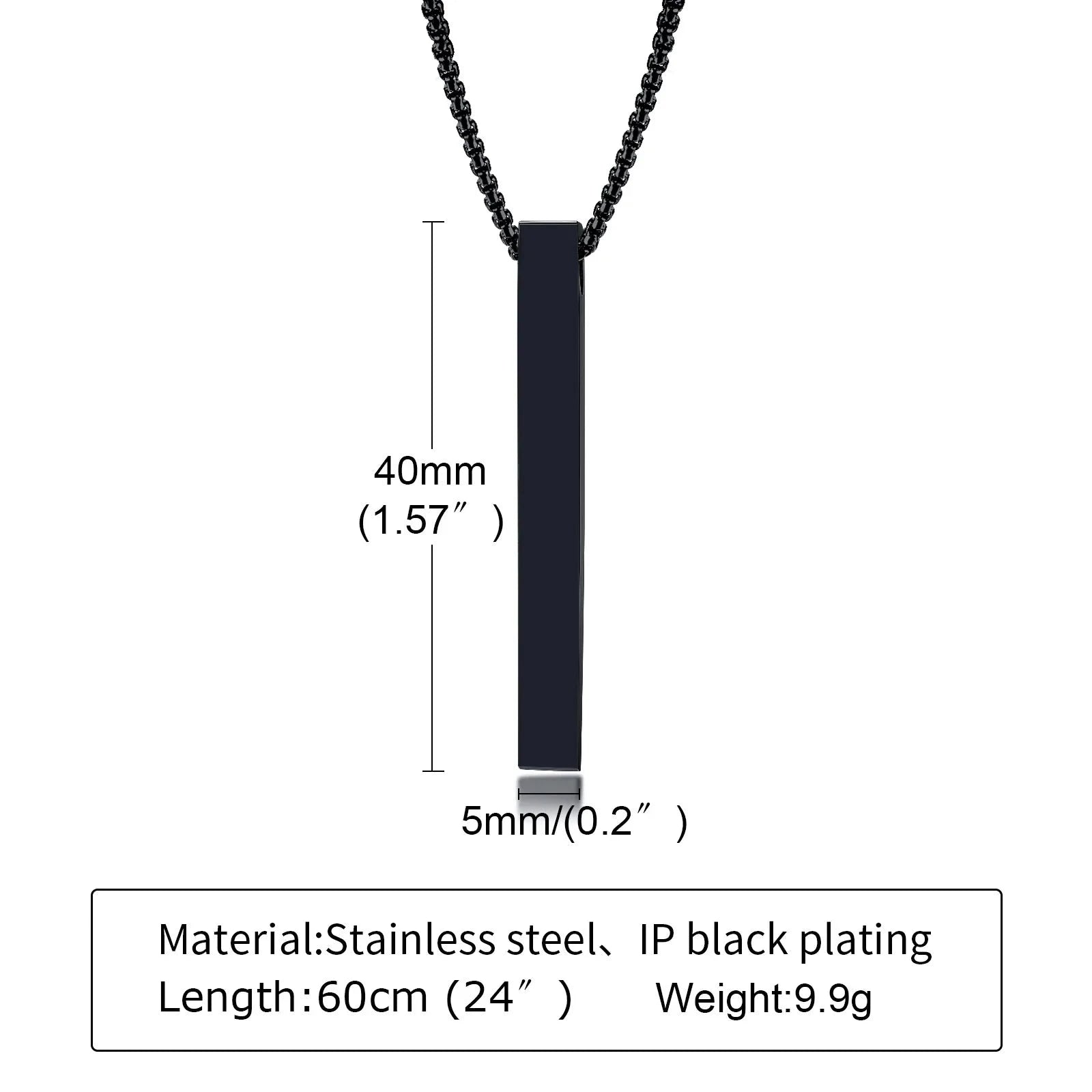 5mm Stainless Steel Pillar Necklace for Men & Women-Black